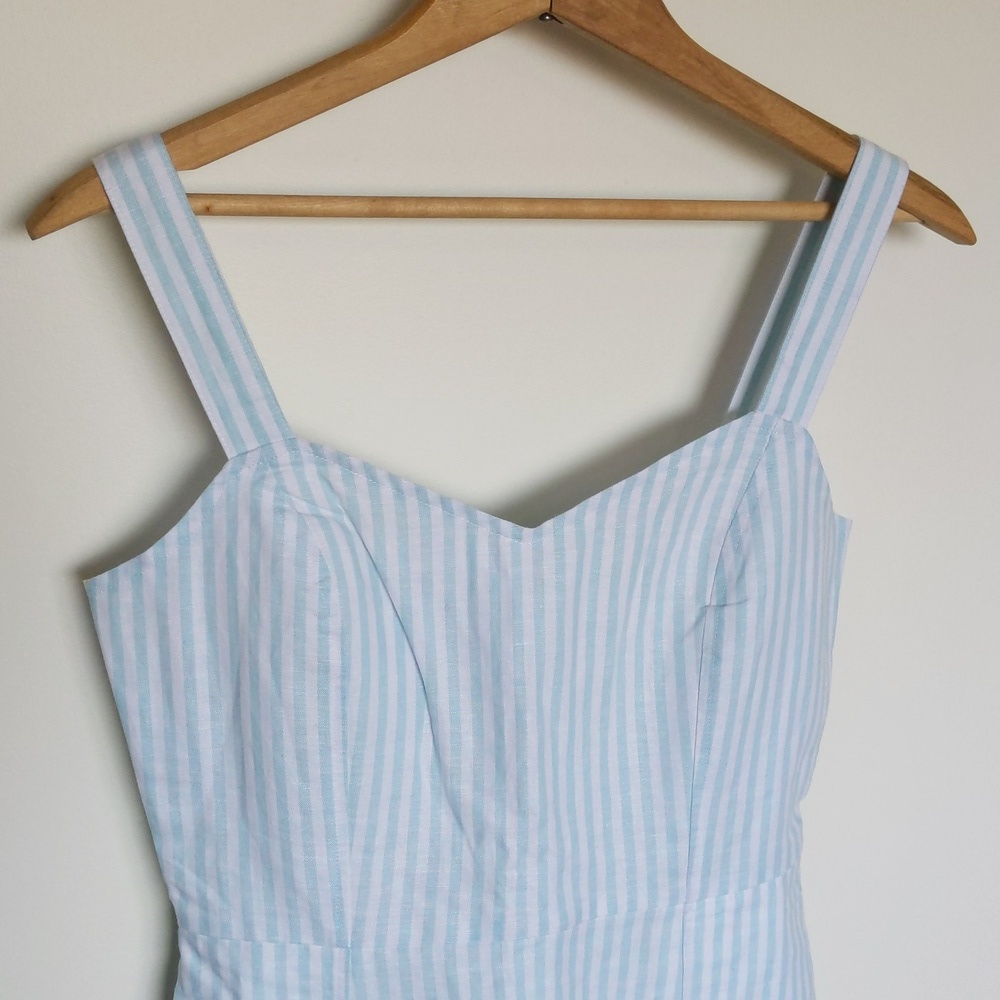 Gap NWOT Linen Cotton Seersucker Stripe Dress Pockets 0 - Picture 2 of 11